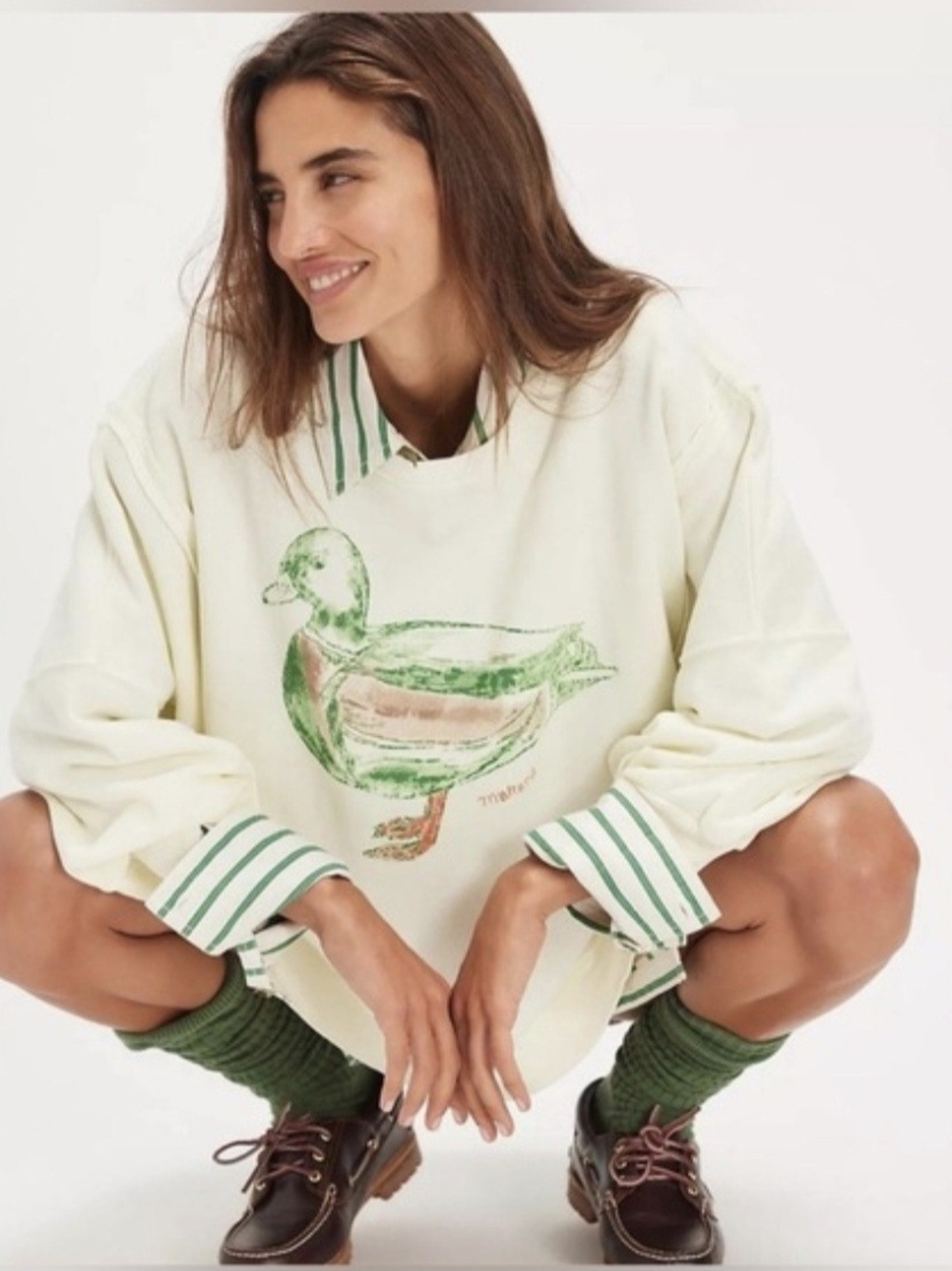 NWT Free People Graphic Camden Pullover ~Mallard Combo~ SIZE S